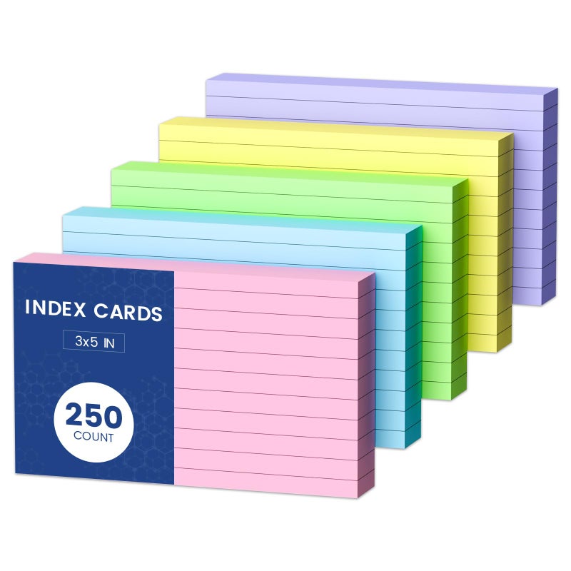 Aidunmis 3x5 Index Cards Colored Note Cards  250 PCS Ruled Index Cards 3x5  Lined Index Flashcards 3 x 5  Color Flash Cards for Studying  Lined on Front  Blank on Back  3 x 5 Recipe Cards  Notecards for Office - Image 1